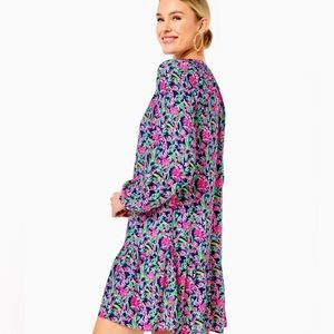 NWT Lilly Pulitzer Lucee Long Sleeve Dress in Low Tide Navy Garden Variety Sz M
